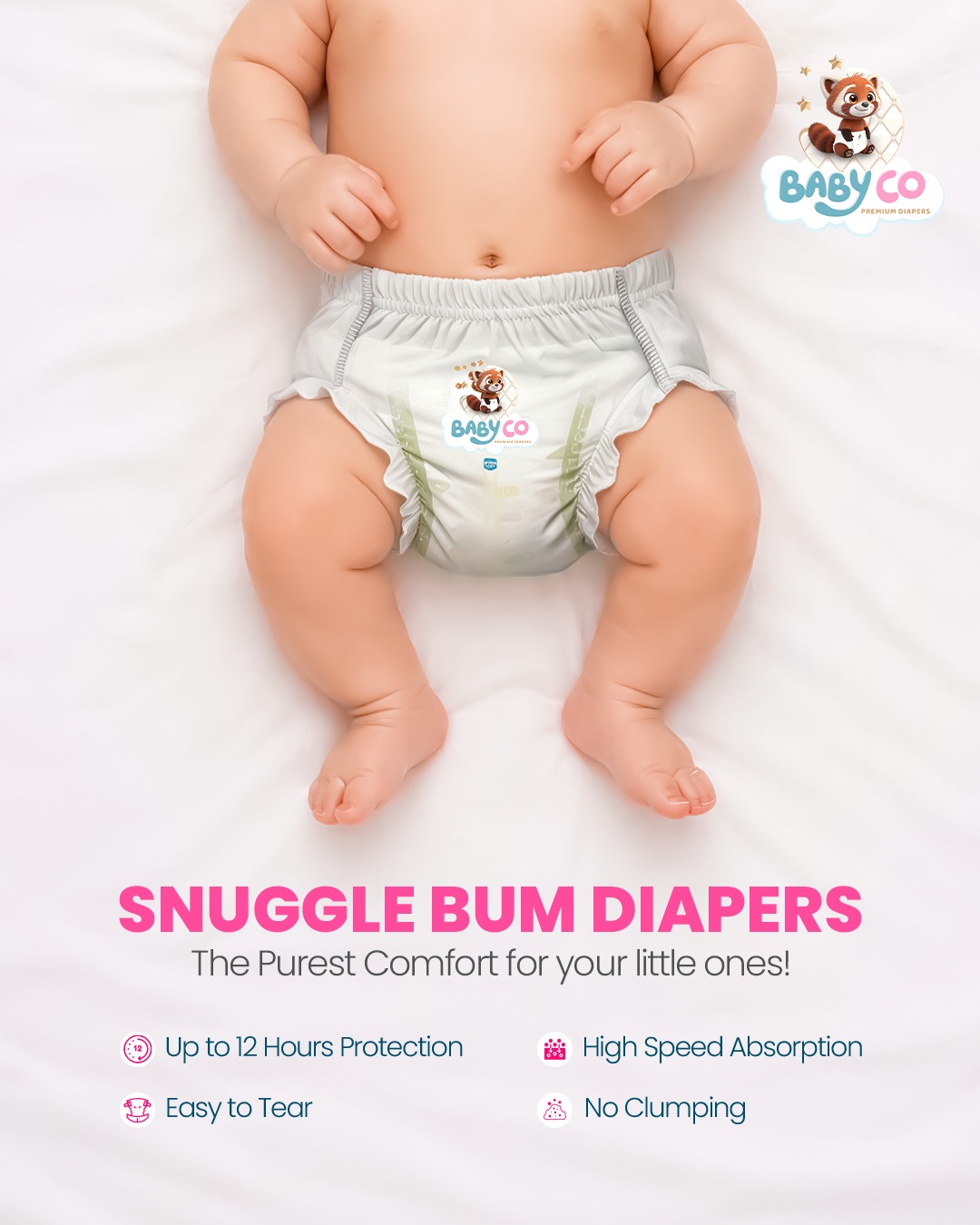 Baby wearing BabyCo diaper – skin-safe softness